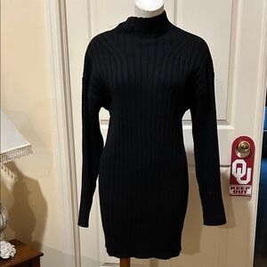 Olivaceous Elegant Black Ribbed Knit Sweater Dress. Large. NWT